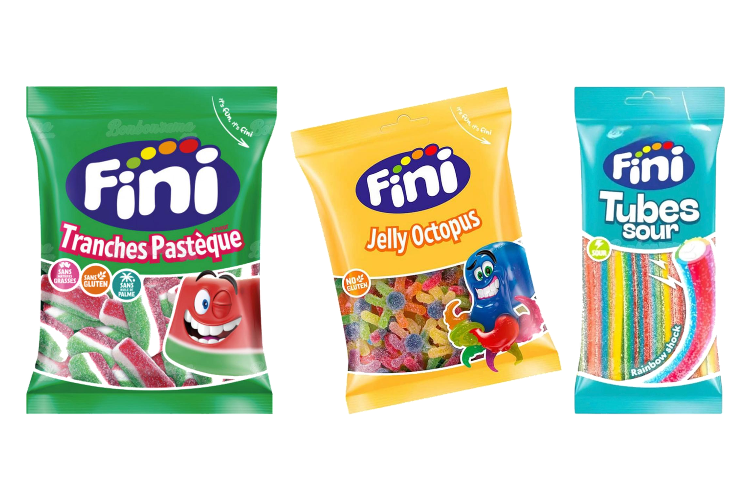 FINI Tranches Pastèque, Jelly Octopus et Tubes Sour
